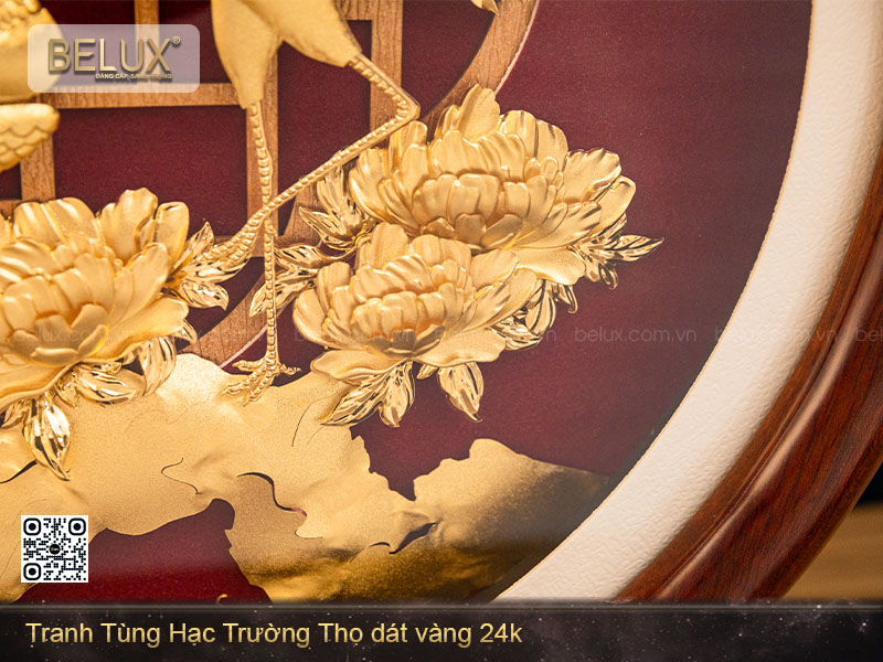 Tranh Tùng Hạc Trường Thọ&nbsp;Dát Vàng 24k D27